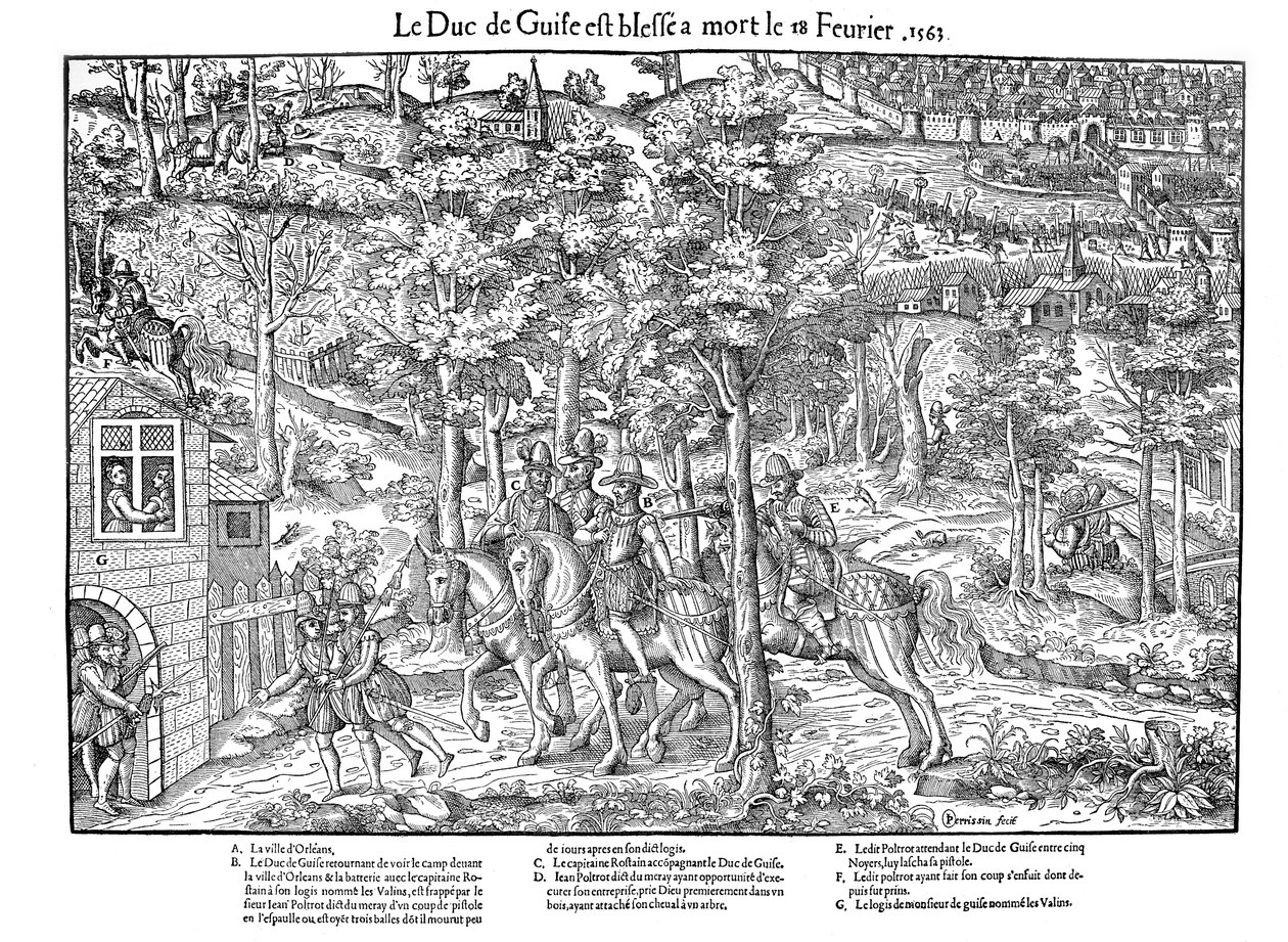 Francois de Lorraine, Duc de Guisen murha, Ranskan uskonnolliset sodat, 18. helmikuuta 1563 1570. tekijältä Jean Jacques Perrissin