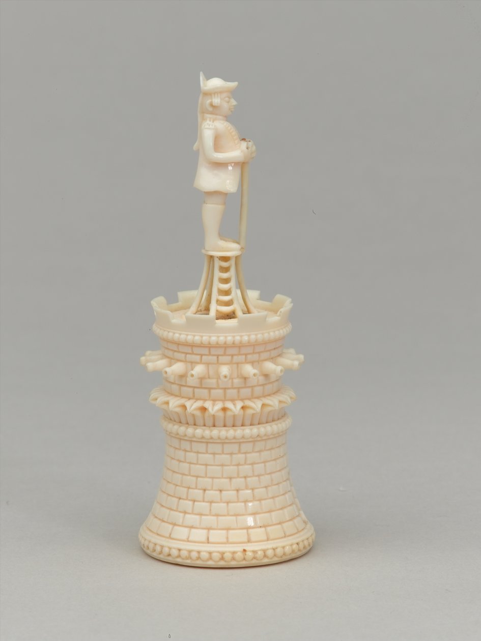 Valkoinen torni, shakkinappula, Intia, 1820 noin tekijältä Jean Jacques Scherrer