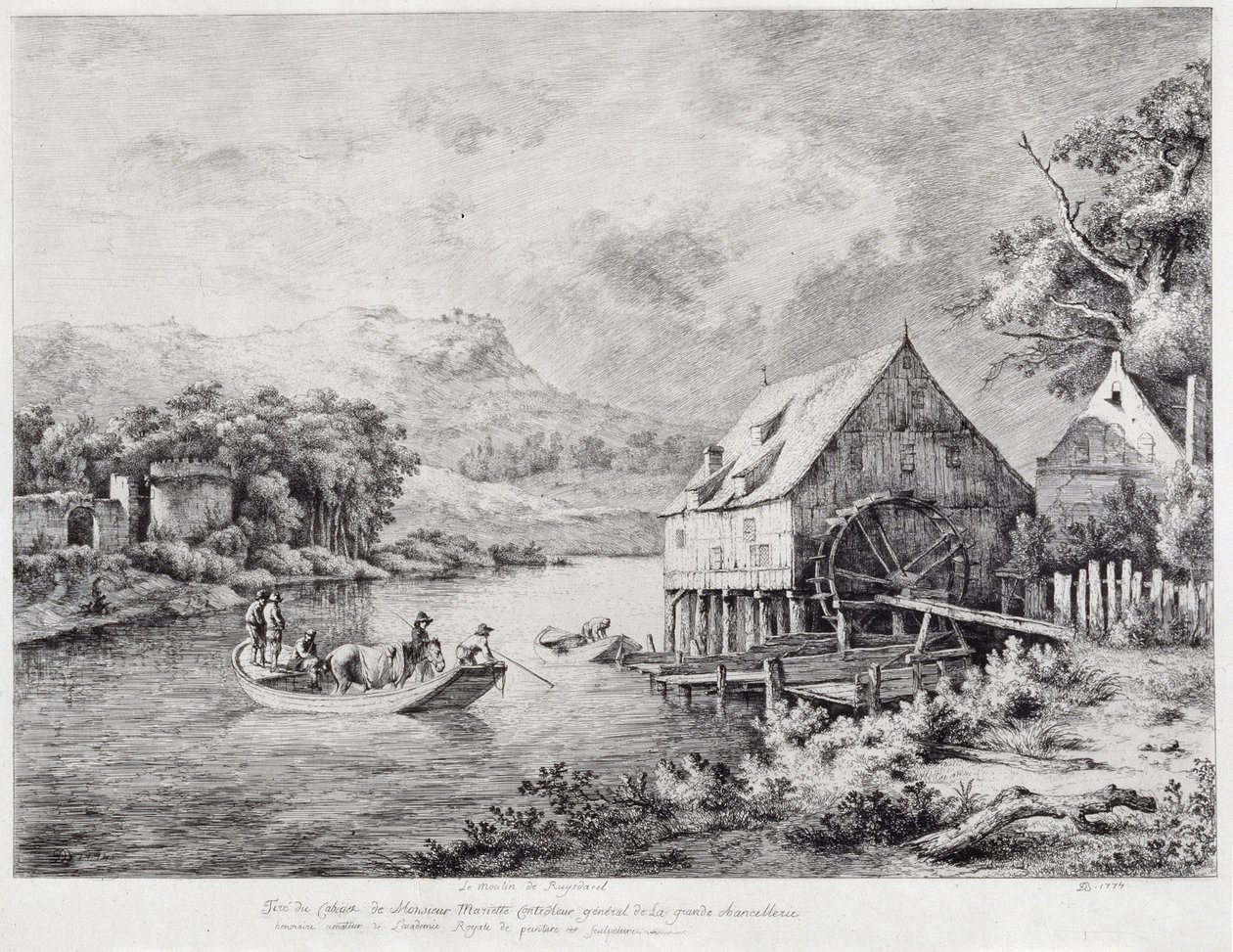 Mylly joen rannalla, 1774 tekijältä Jean Jacques de Boissieu