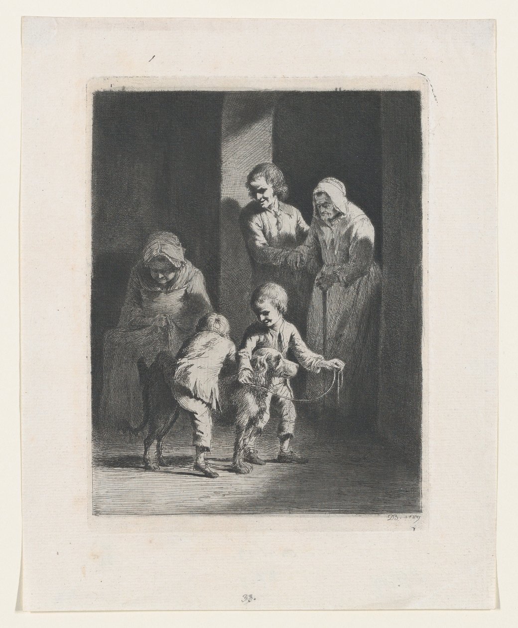 Lapset leikkivät koiran kanssa, 1789. tekijältä Jean Jacques de Boissieu