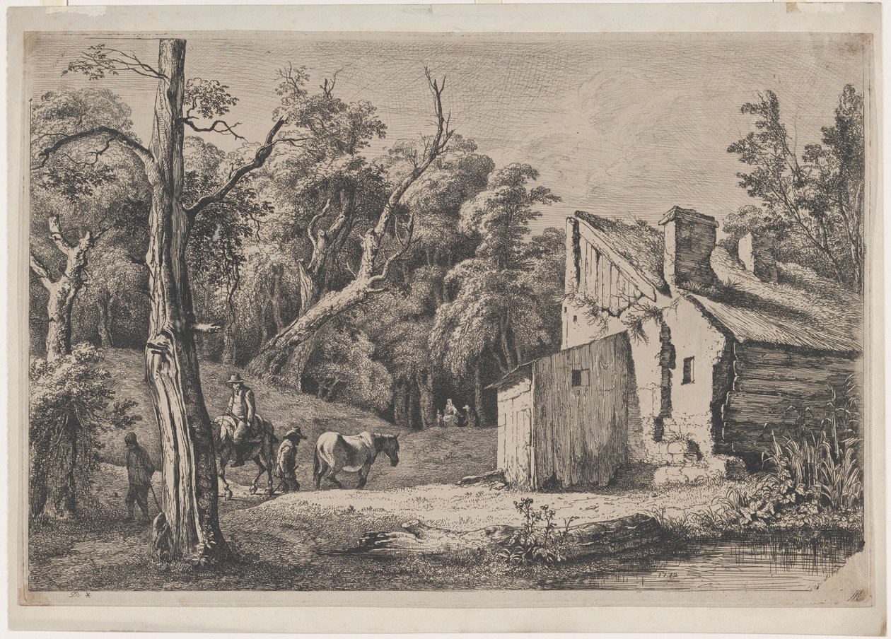 Sisäänkäynti Brien metsään mökillä oikealla, 1772. tekijältä Jean Jacques de Boissieu