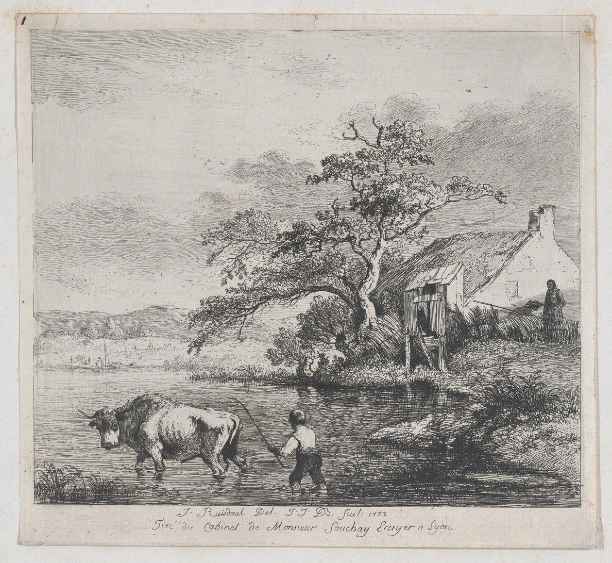 Paimen ja härkä, Ruisdaelin jälkeen, 1772. tekijältä Jean Jacques de Boissieu