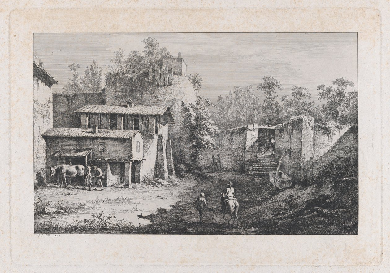 Maisema Farrierin kanssa, näkymä Terrebasselle, Ranska, 1808. tekijältä Jean Jacques de Boissieu