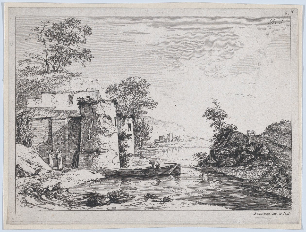 Vanhat tornit joen rannalla, 1763. tekijältä Jean Jacques de Boissieu