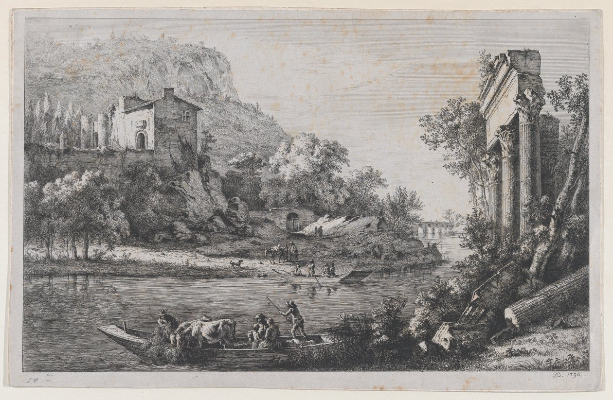 Joen ylitys, 1796. tekijältä Jean Jacques de Boissieu