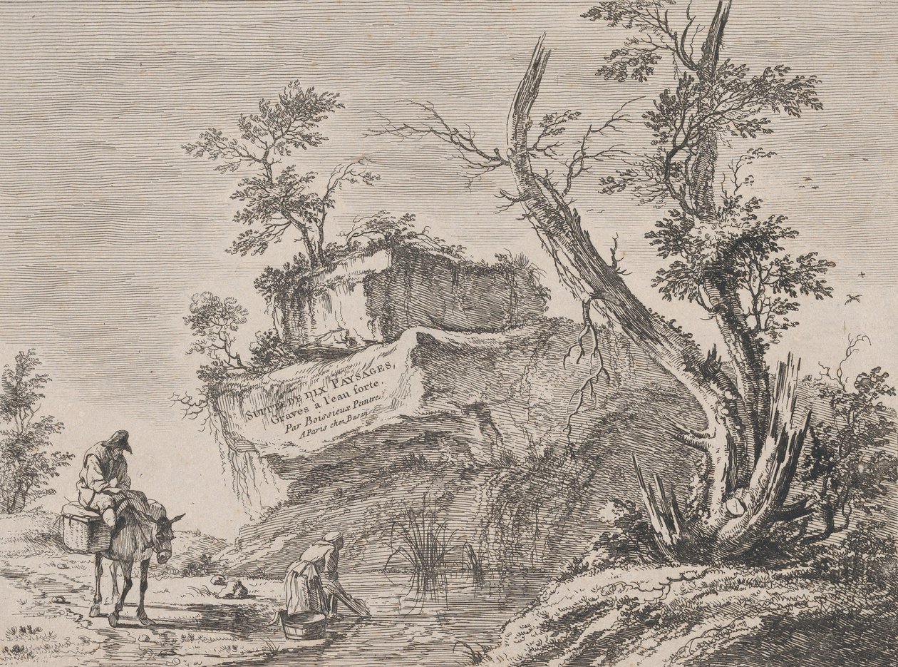 Kymmenen maiseman sarjan nimilehti, 1763. tekijältä Jean-Jacques de Boissieu