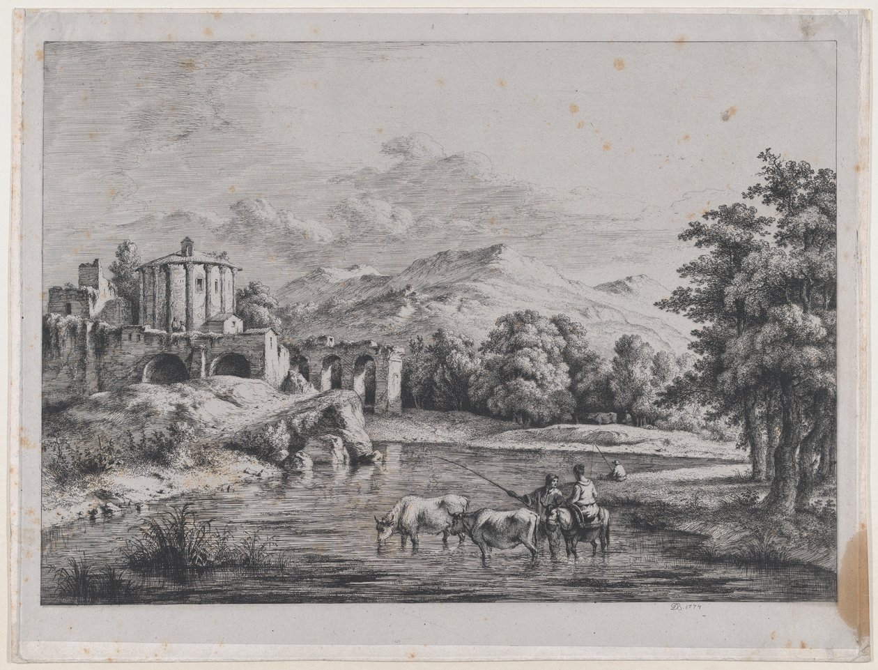 Näkymä Vestan temppelille, 1774. tekijältä Jean Jacques de Boissieu