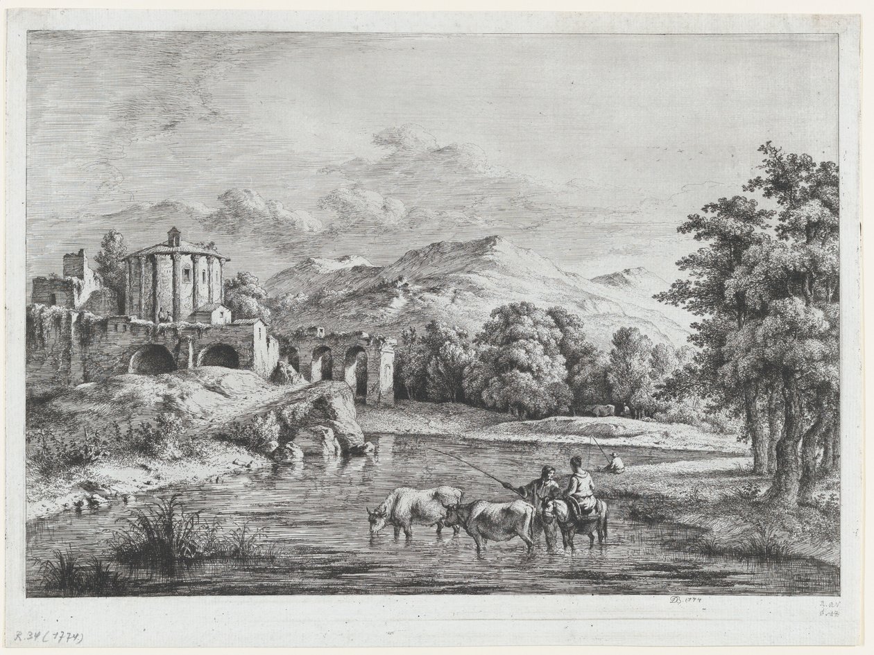 Näkymä Vestan temppelille, 1774. tekijältä Jean Jacques de Boissieu