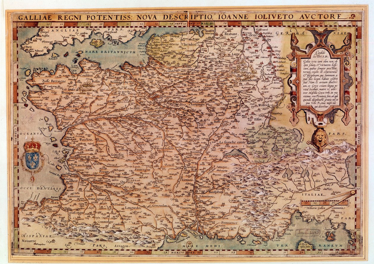 Jean Jolivet (1500-luku) Ranskan maantieteellinen kartta 1570 Paris, B.N. tekijältä Jean Jolivet