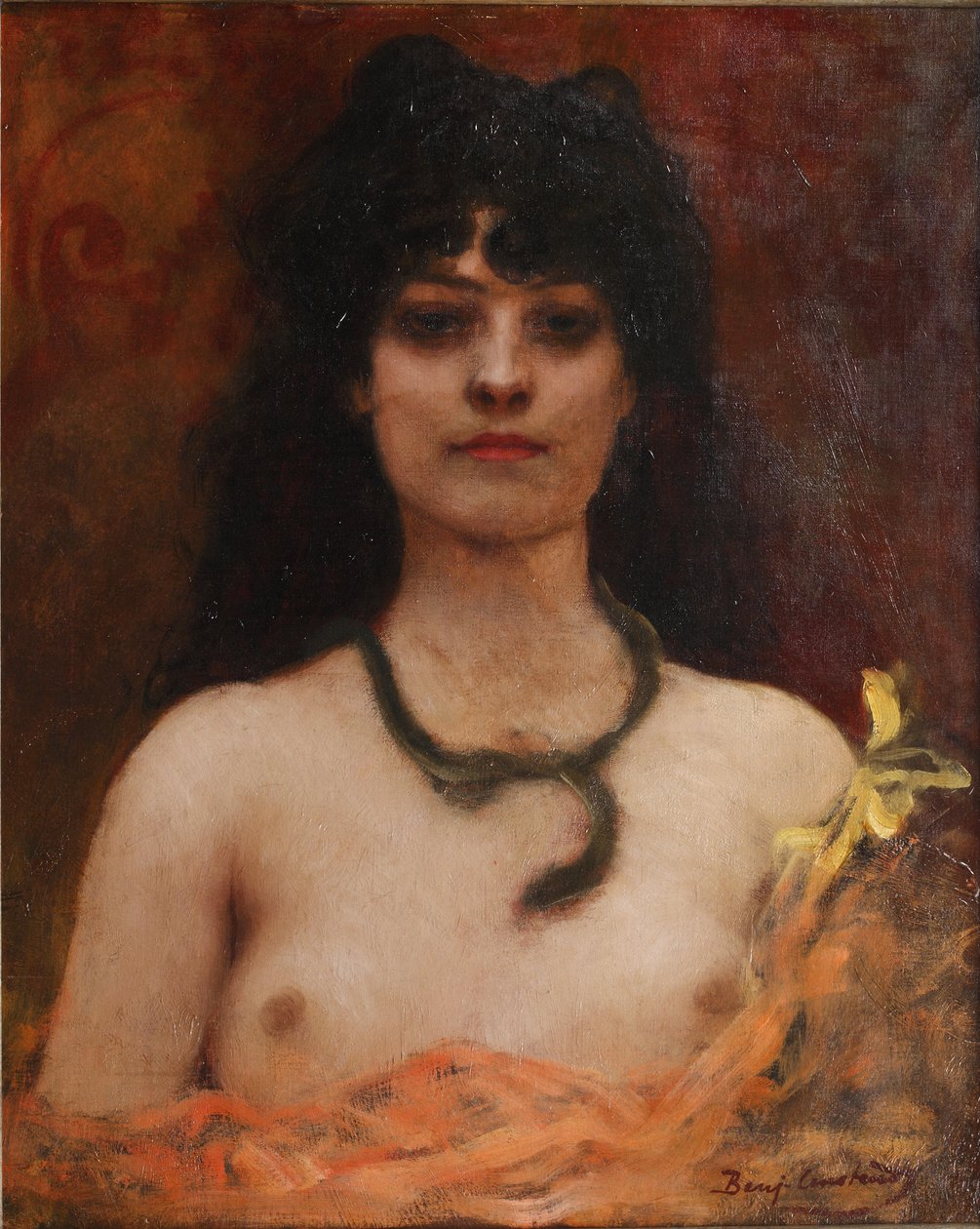 Benjamin Constant - Orientalistinen muotokuva alastomasta naisesta, rintakuva, rinnan pituus tekijältä Jean Joseph Benjamin Constant