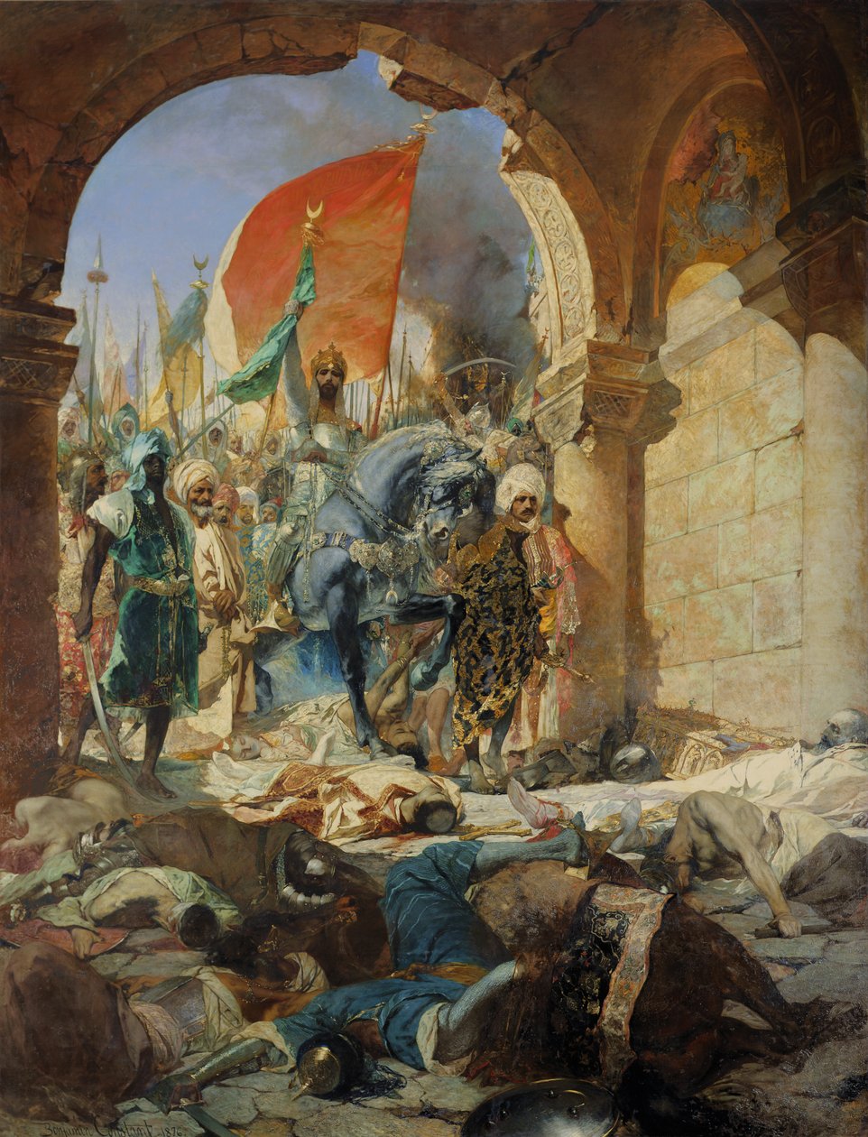 Muhammed II:n (1432-1481) turkkilaisten saapuminen Konstantinopoliin, 29. toukokuuta 1453, 1876 tekijältä Jean Joseph Benjamin Constant