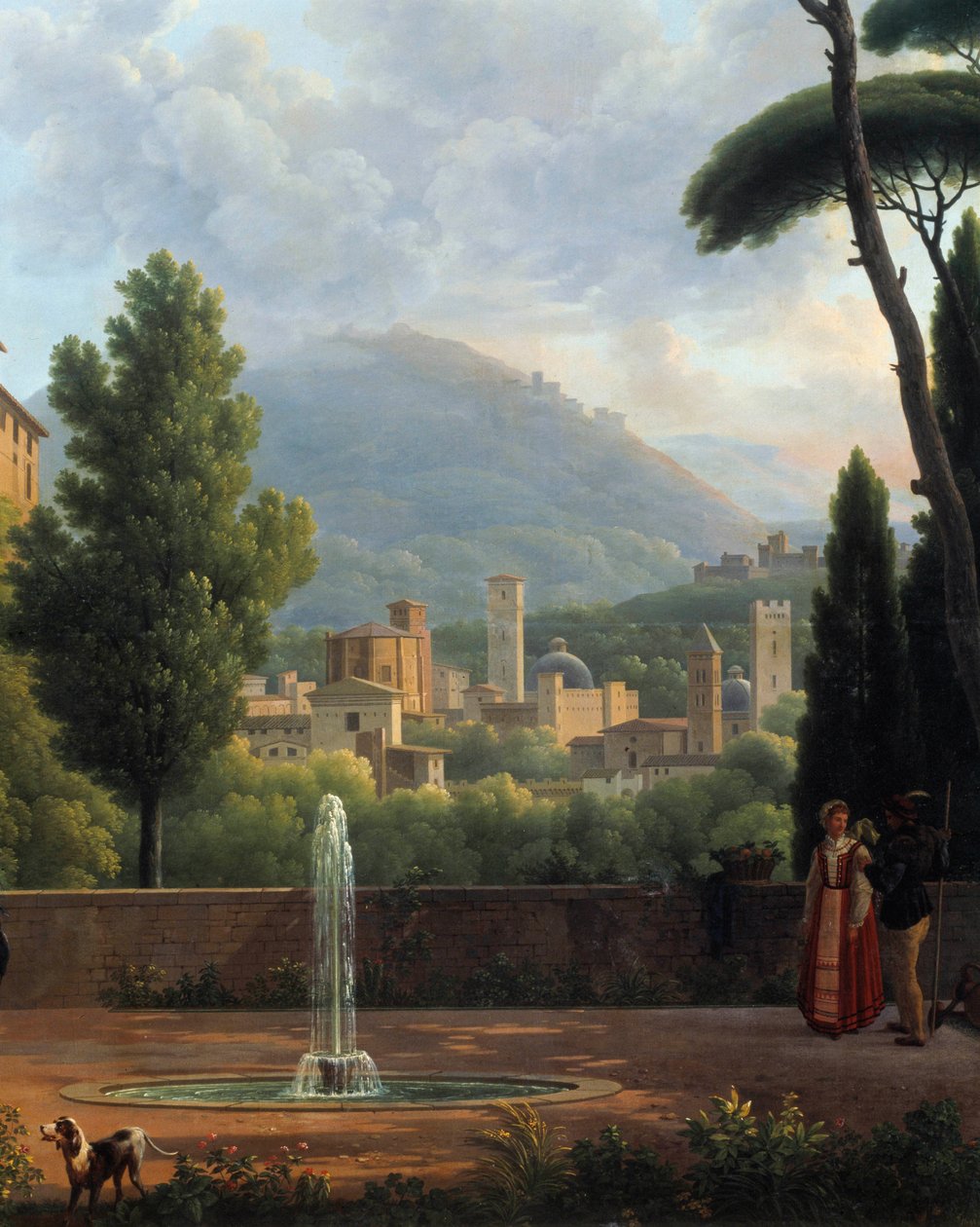 Maisemassa on suihkulähteen yksityiskohta Joseph Bidaultin (1758-1846) maalauksesta. 1821 Valencia. Kuvataidemuseo tekijältä Jean Joseph Bidault