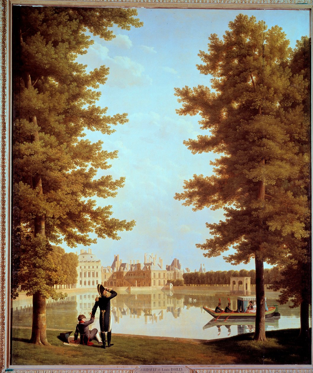 Keisari Napoleon I:n (1769-1821) ja Marie Louisen rantakatu Fontainebleaun karppilammikolla Joseph Bidaultin (1758-1846) maalaus 1810 su. 2,28x1,74 m Pariisi, Musee Marmottan tekijältä Jean Joseph Bidault
