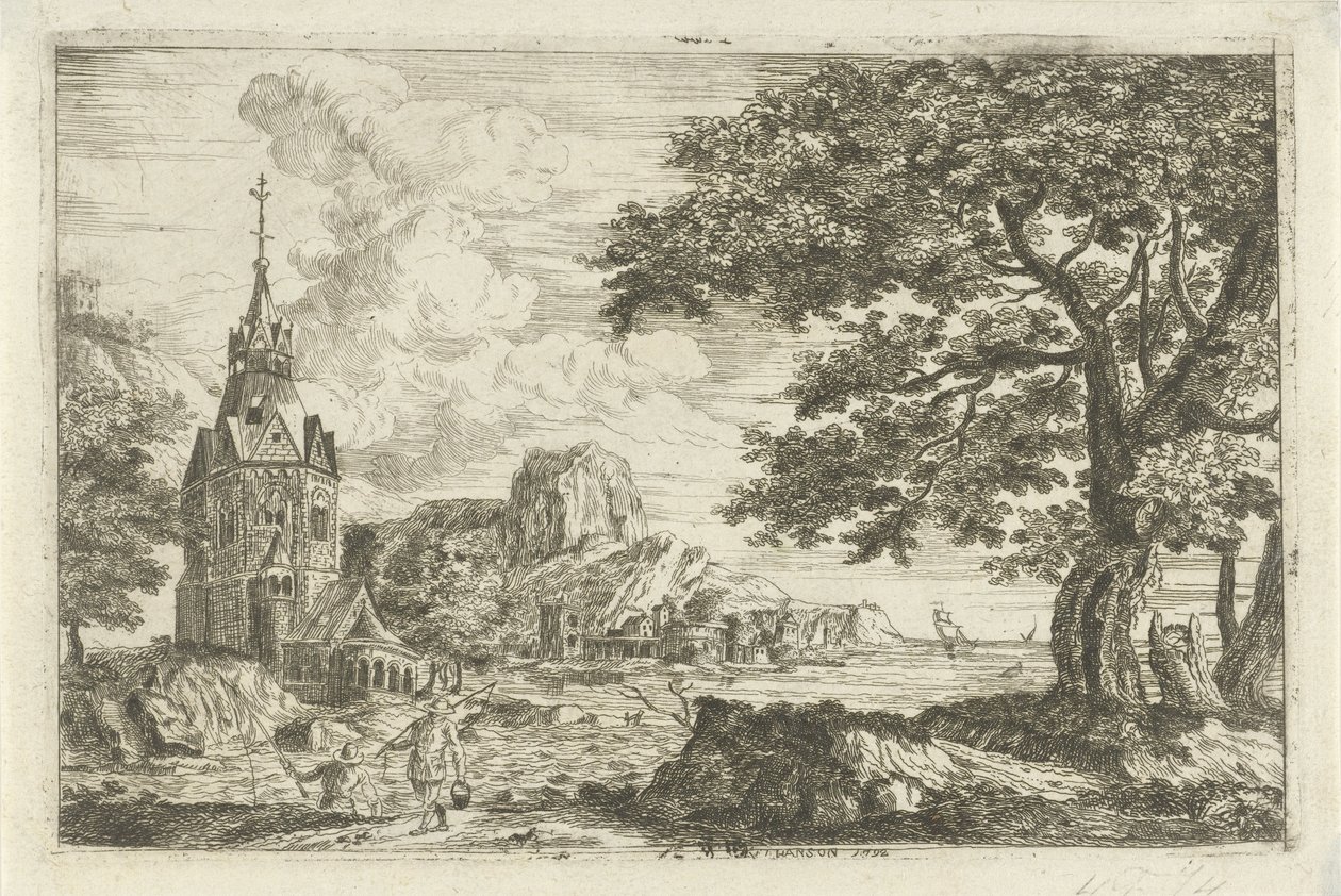Kalastajat kirkossa rannikolla tekijältä Jean Joseph Hanson
