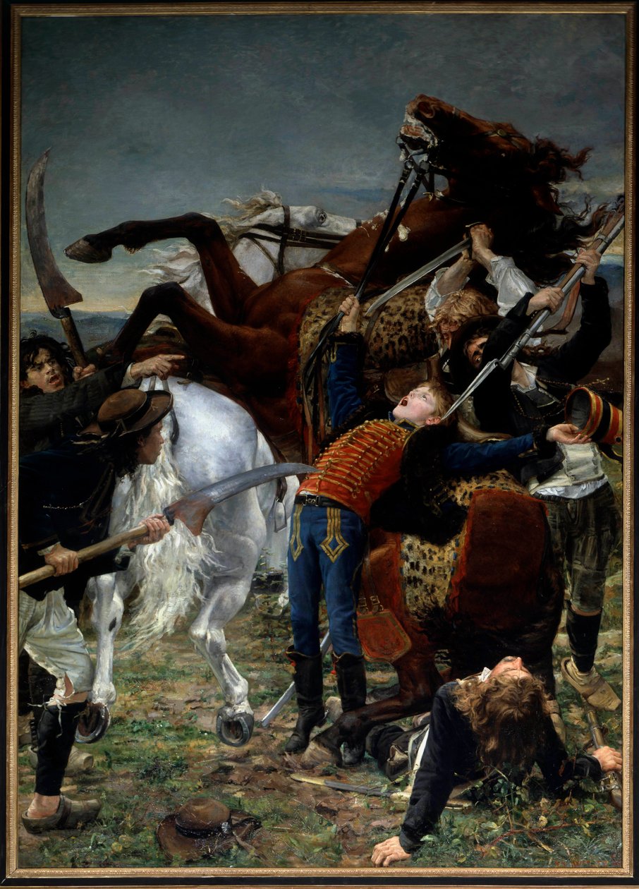 Ranskan vallankumous: "Joseph Baran (1779-1793) kuolema" Joseph Bara tai Barra (1780-1793) oli Ranskan vallankumouksen sankarilapsi, joka taisteli Vendeessä tasavallan puolesta. Jean Joseph Weertsin (1849-1927) maalaus 1883 su. 3,50 x 2,50 m Pariisi, musee tekijältä Jean Joseph Weerts