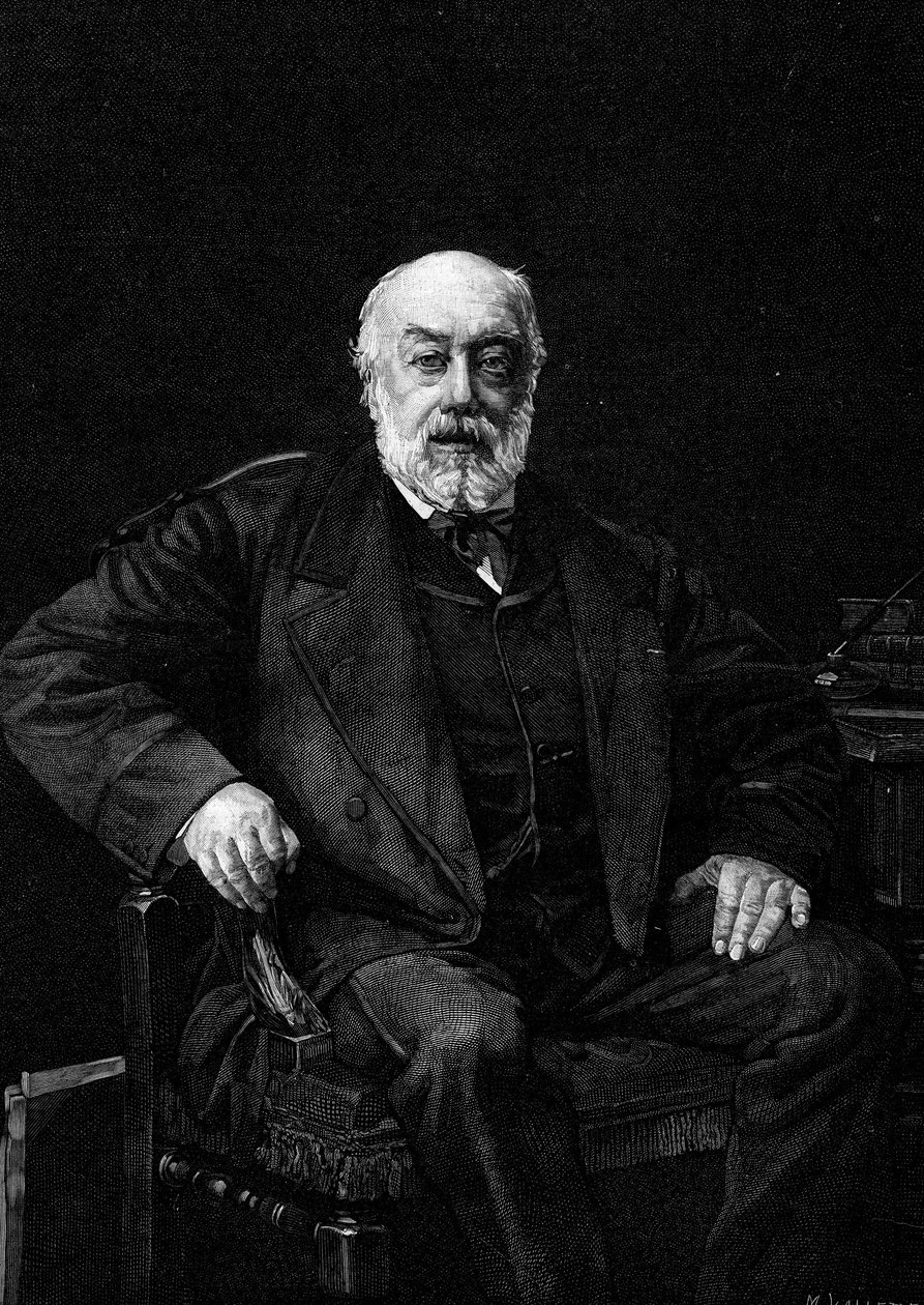 Gustave Nadaudin (1820-1893), ranskalaisen laulajan muotokuva. Kaiverrus Jean Joseph Weertsin (1849-1927) maalauksen jälkeen. Teoksessa "" The Illustrous World"" nro 1252, 26. maaliskuuta 1881. tekijältä Jean Joseph Weerts
