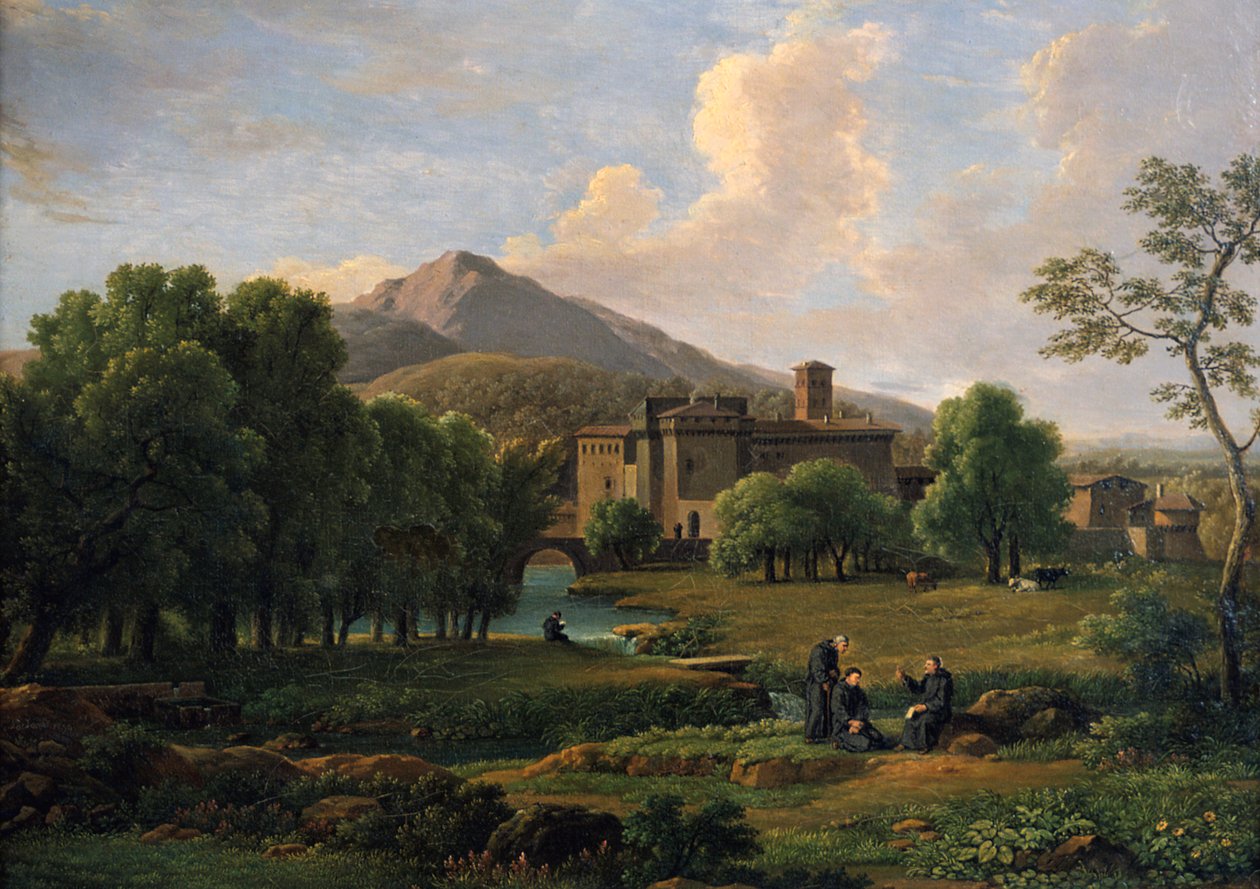 Näkymä Grotta Ferratan luostarista, lähellä Roomaa, 1844 tekijältä Jean Joseph Xavier Bidauld