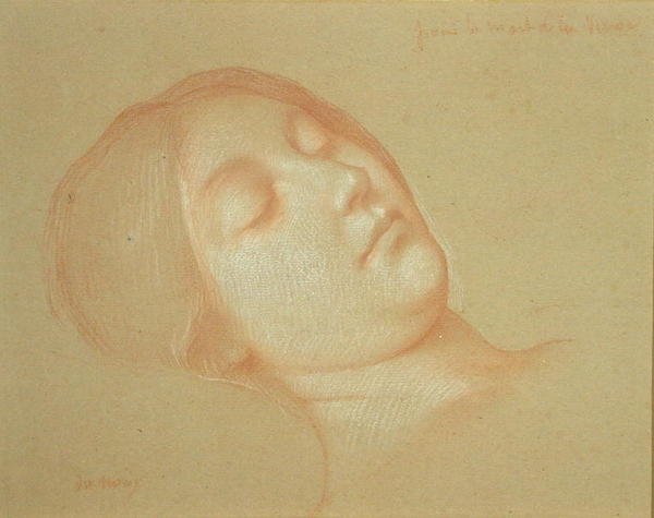 Neitsyt Marian kuolema (valkoisella korotettu punaliitu paperille). tekijältä Jean Jules Antoine Lecomte du Nouy