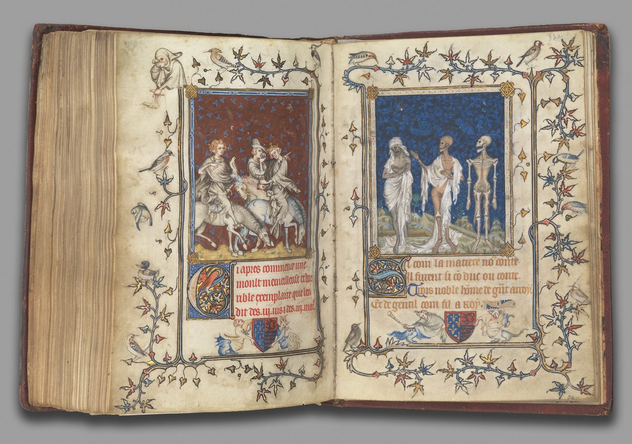 f.321v-322r Normandian herttuattaren Luxemburgin Bonnen rukouskirjasta ennen vuotta 1349 (tempera, grisaille, muste ja kulta velumilla) tekijältä Jean Le and workshop (attr. to) Noir