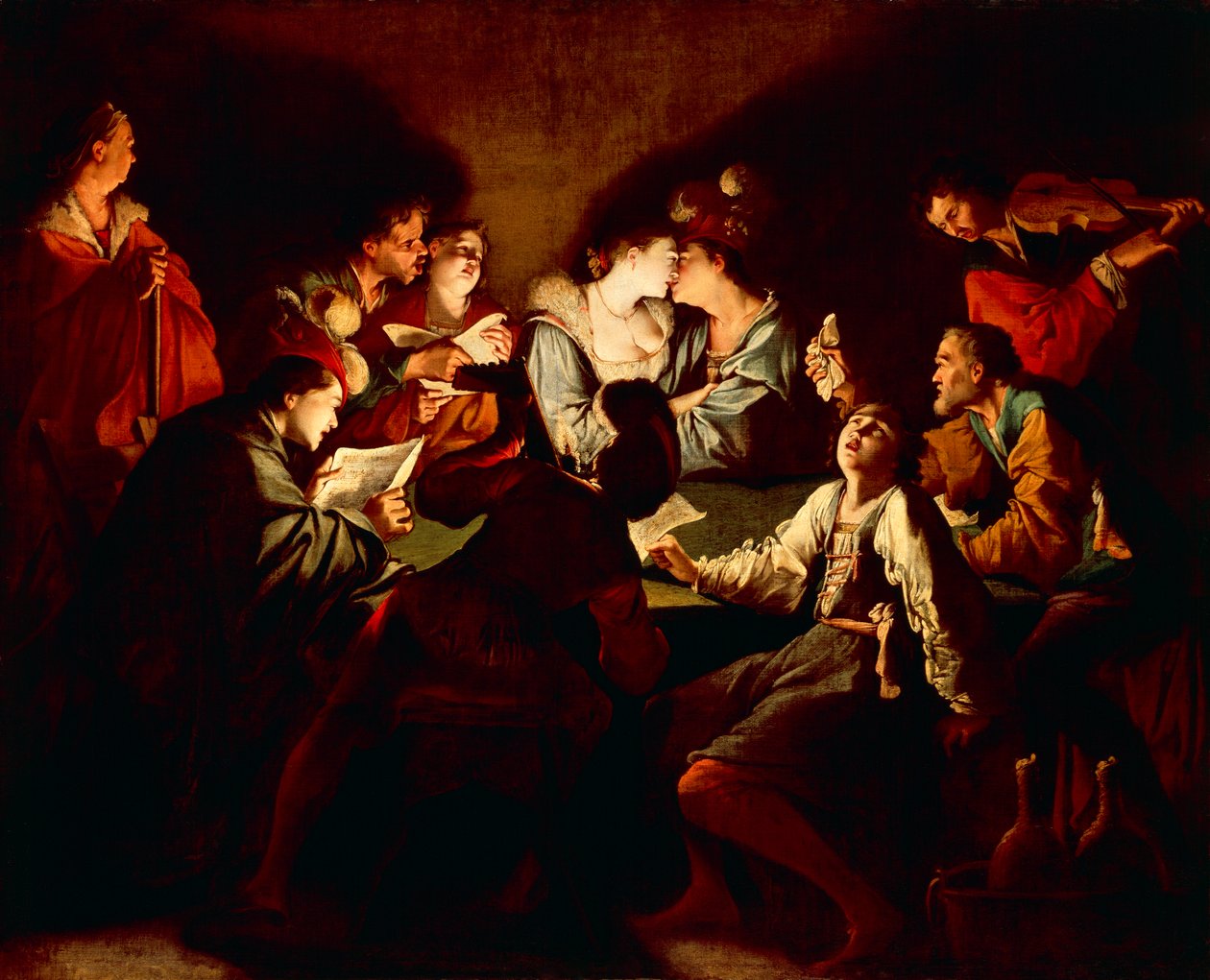 Yökonsertti, n. 1621/2 (öljy kankaalle) tekijältä Jean Leclerc