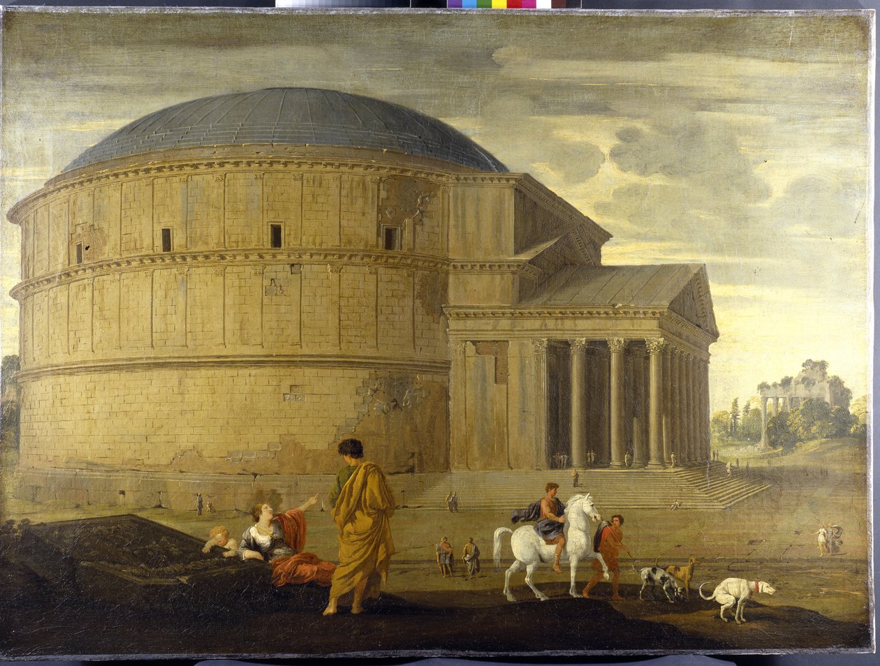 Capriccio-näkymä Pantheonille ja Vespasianuksen temppeli (öljy kankaalle) tekijältä Jean Lemaire