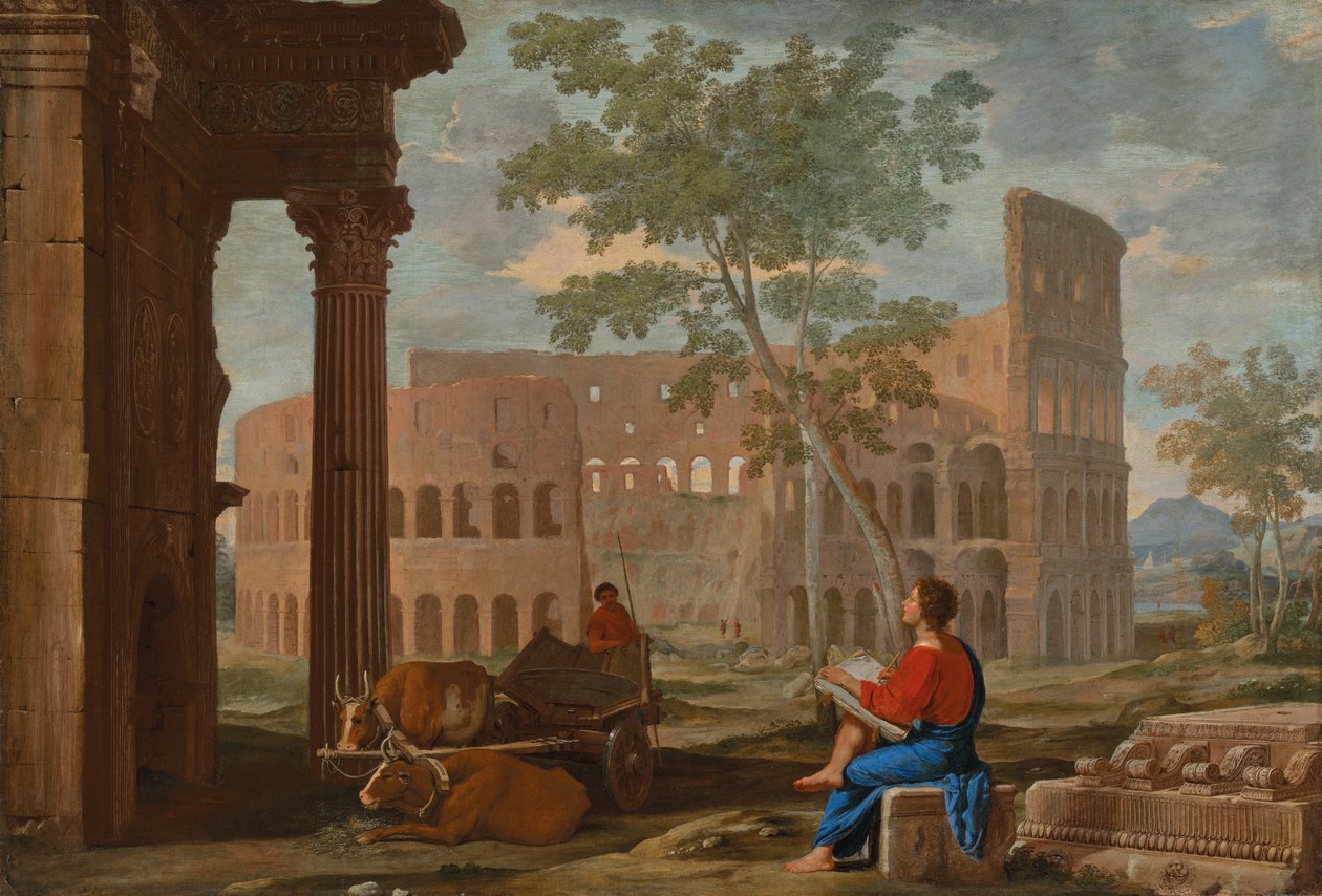 Colosseum, jossa taiteilija luonnostelee (öljy kankaalle) tekijältä Jean Lemaire