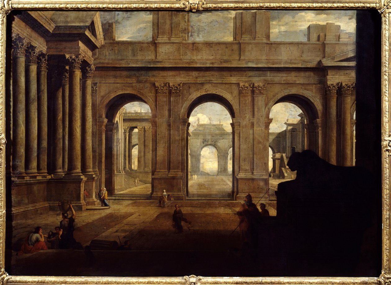 Näkymä kuvitteellisesta palatsista Jean Lemairen (1598-1659) 1600-luvun Pariisi, Louvre-museo. tekijältä Jean Lemaire