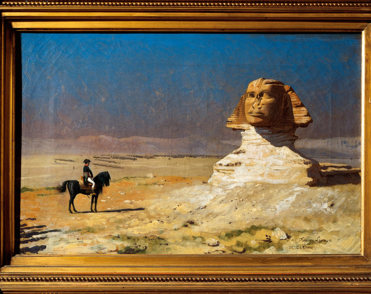 Kenraali Napoleon Bonaparte (1769-1821) Gizan sfinksin edessä Egyptissä Egyptin sotaretken aikana (1798-1801). tekijältä Jean Leon Gerome