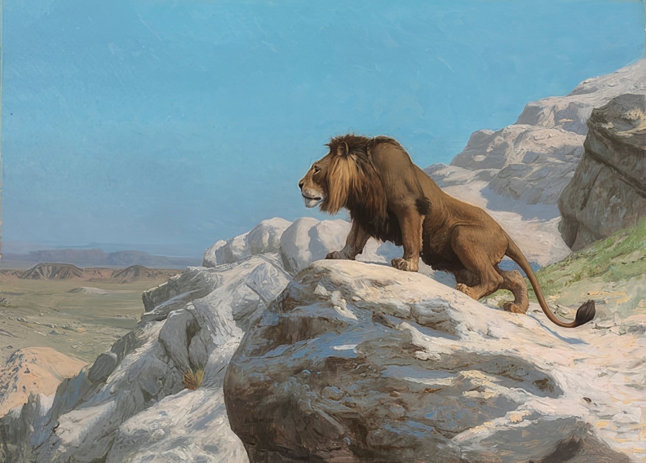 väijyvä leijona. Noin 1885 tekijältä Jean Leon Gerome