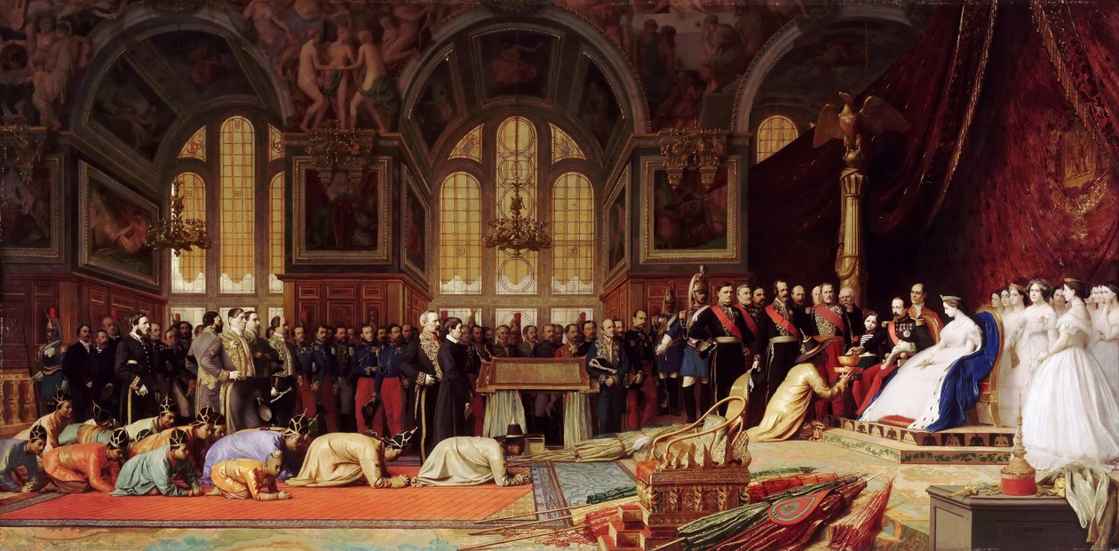 Napoleon III:n Siamin suurlähettiläiden vastaanotto Fontainebleaun palatsissa 27. kesäkuuta 1861 tekijältä Jean Leon Gerome