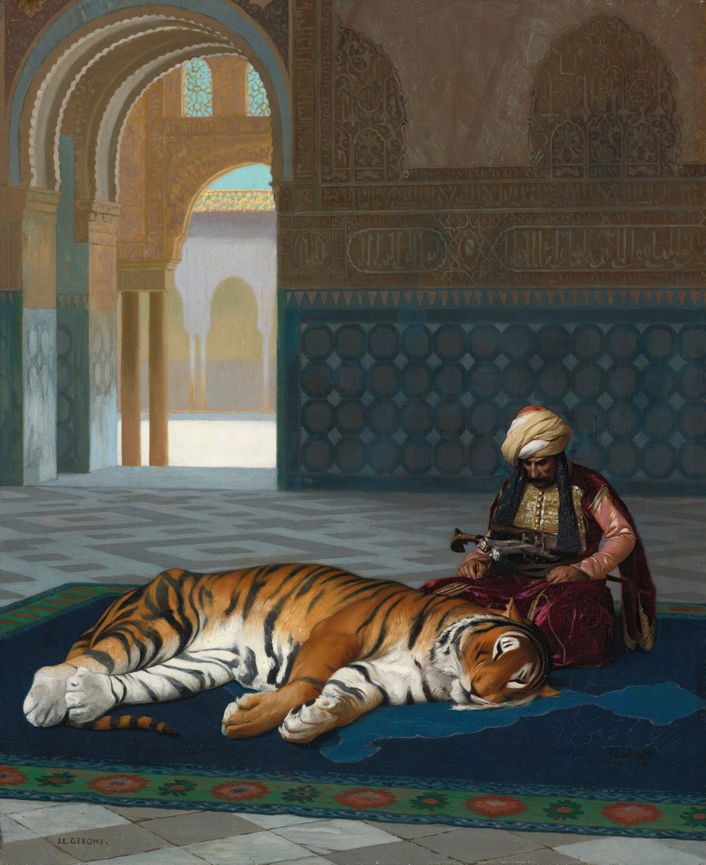 Tiikeri ja vartija (öljy kankaalle) tekijältä Jean Leon Gerome