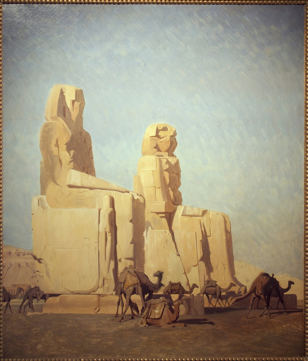 Theban, Memnonin ja Sesostriksen kolossi. Opiskelu. Jean Leon Geromen (1824-1904) maalaus, öljy kankaalle tekijältä Jean Leon Gerome