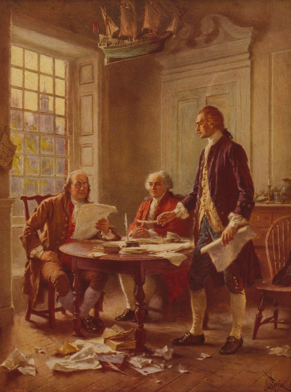 Itsenäisyysjulistuksen kirjoittaminen, n. 1930 tekijältä Jean Leon Gerome Ferris