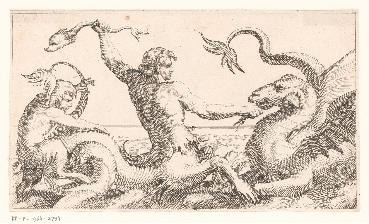 Triton taistelee merihirviötä vastaan tekijältä Jean Lepautre (attributed to)