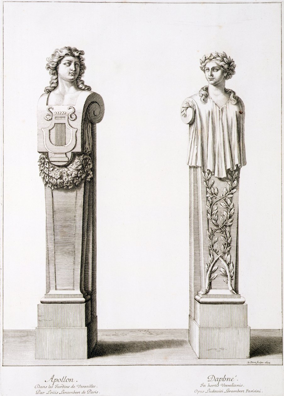 Louis Lerambertin Apollon ja Daphnen rintakuvat Versaillesissa 1674 tekijältä Jean Lepautre