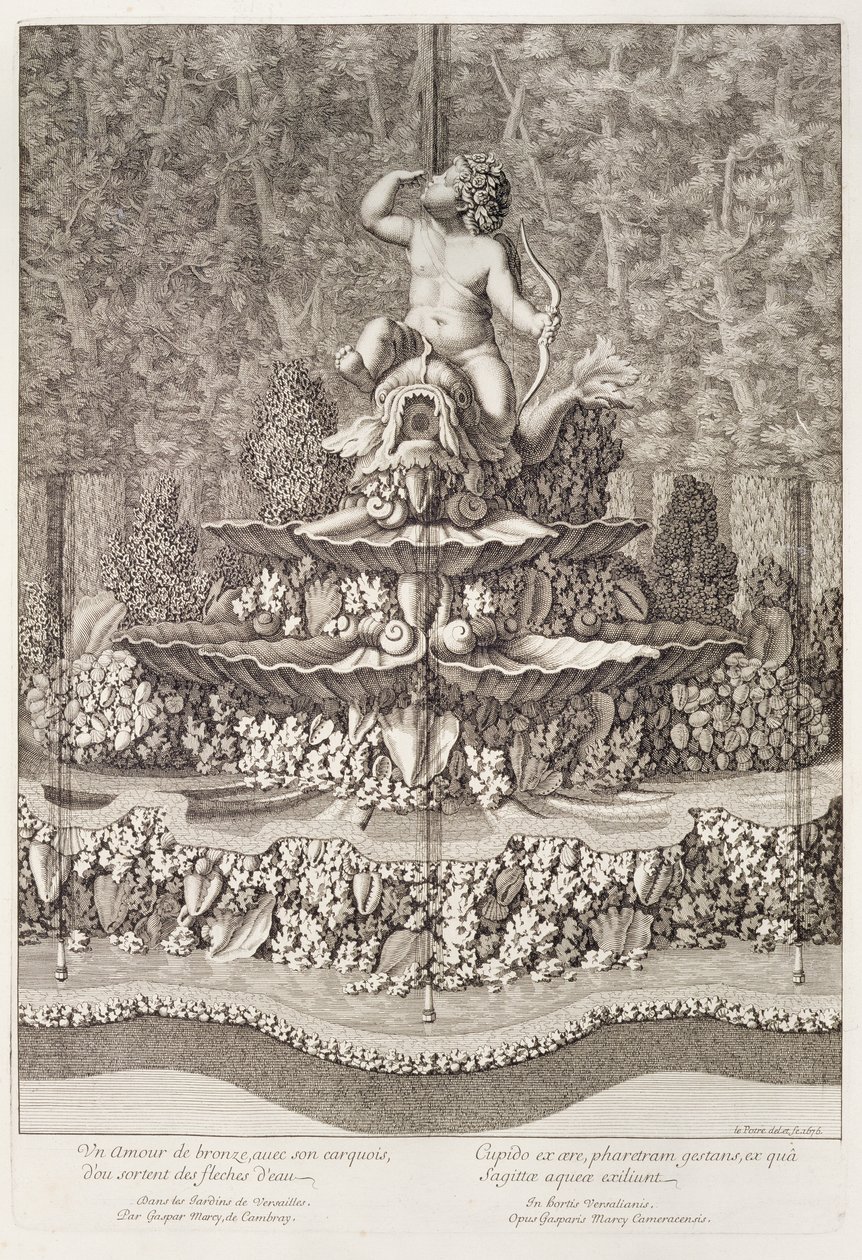 Gaspar Marcyn suihkulähde amorilla Versaillesissa, 1676 tekijältä Jean Lepautre