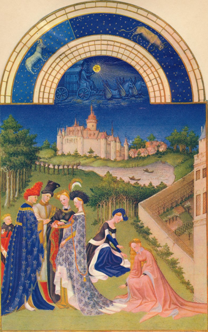 Huhtikuu - Château de Dourdan, 1400-luku, 1939. tekijältä Jean Limbourg