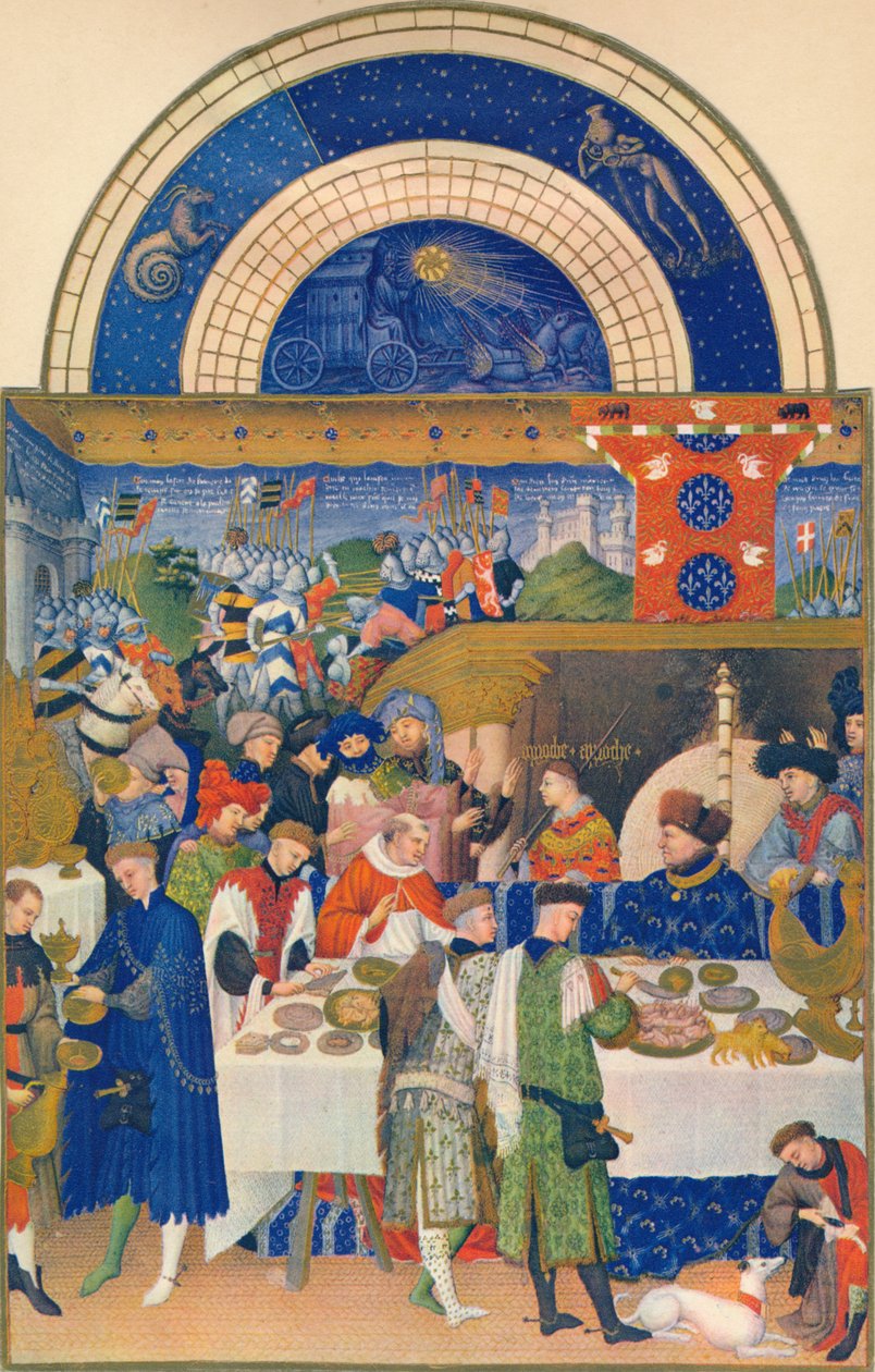 Tammikuu - Duc de Berry pöydässä, 1400-luku, 1939. tekijältä Jean Limbourg