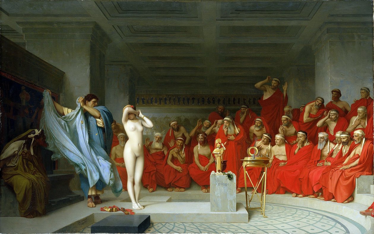 Phryne Areopagin edessä. tekijältä Jean Leon Gerome