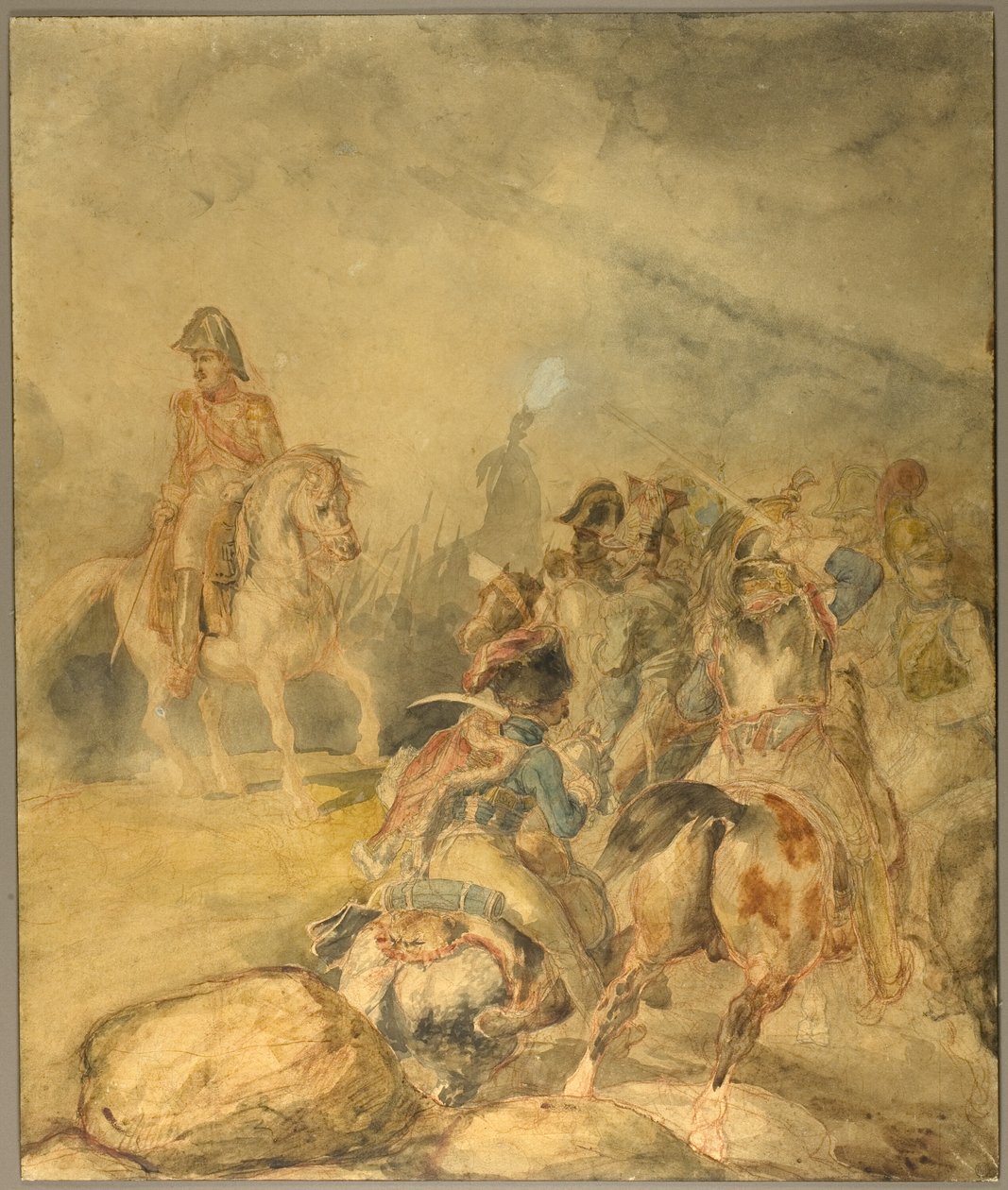 Ensimmäisen keisarikunnan kenraali antaa ratsuväelle käskyn hyökätä. tekijältä Jean Louis André Théodore Géricault