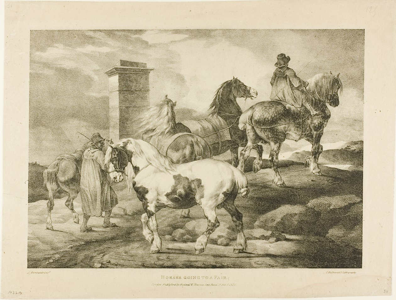 Hevoset menossa messuille, levy 3 eri aiheista, jotka on piirretty elämästä kivelle. tekijältä Jean Louis André Théodore Géricault