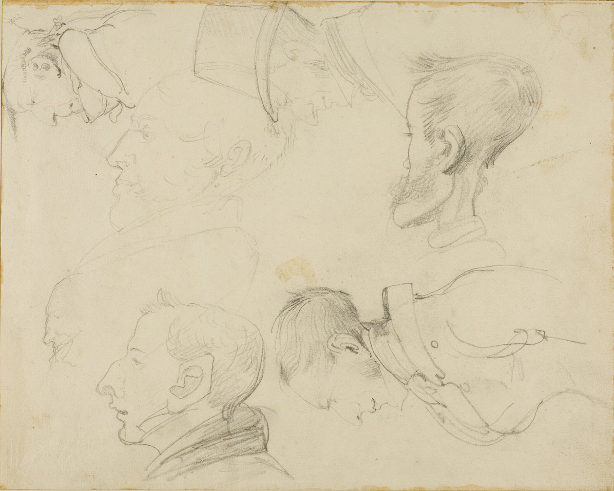 Seitsemän pään karikatyyriä tekijältä Jean Louis André Théodore Géricault