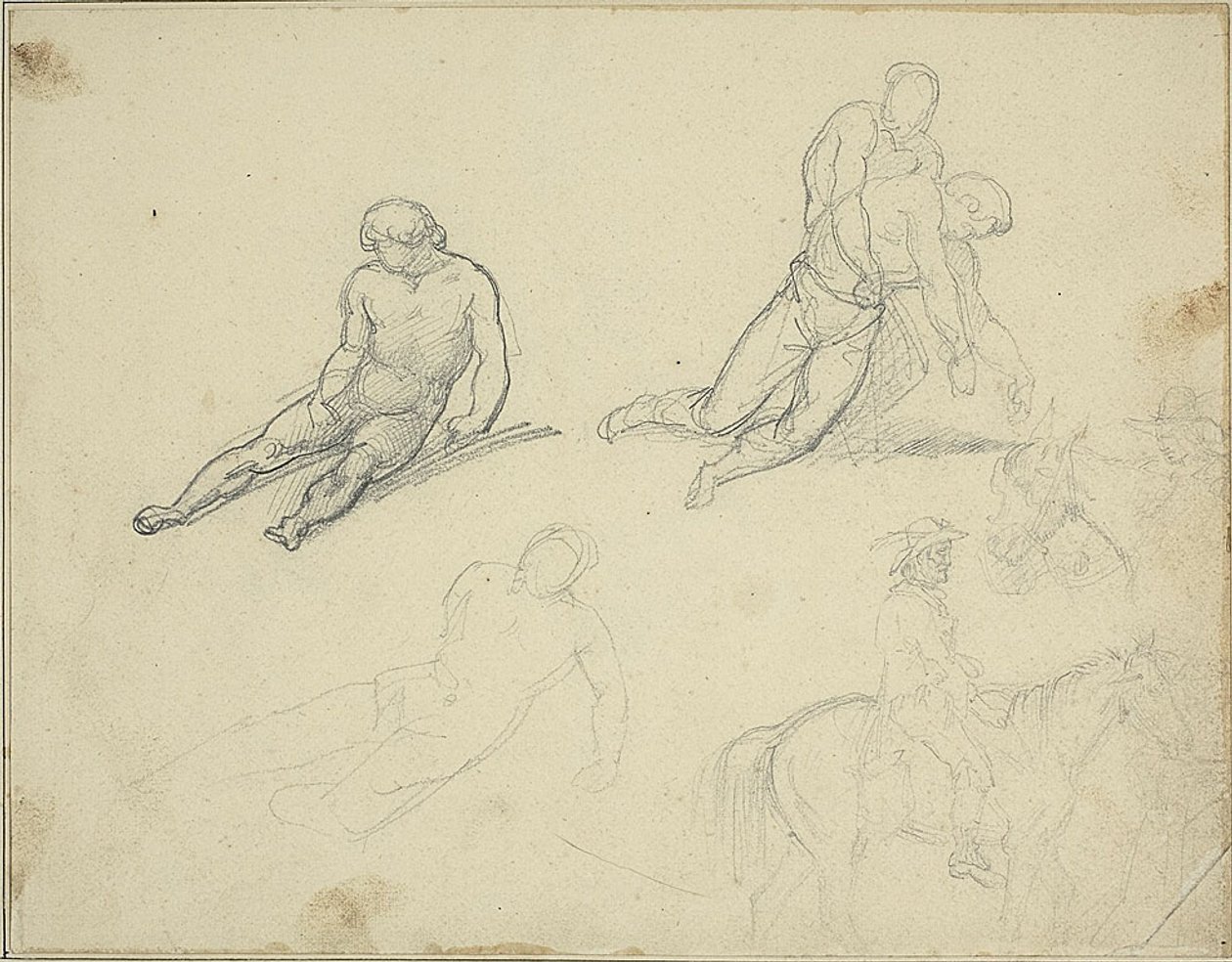 Luonnoksia: Man Supporting the Body of tekijältä Jean Louis André Théodore Géricault