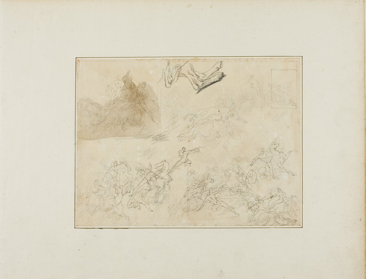 Luonnoksia ratsuväen taisteluun; koiran takajalat tekijältä Jean Louis André Théodore Géricault