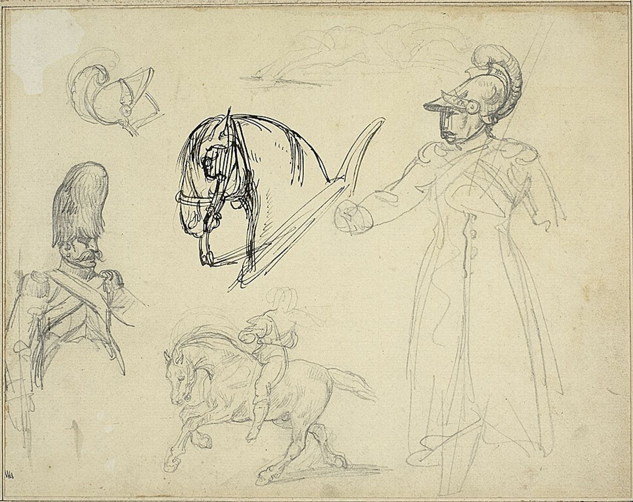 Luonnoksia hevosista ja sotilaista tekijältä Jean Louis André Théodore Géricault