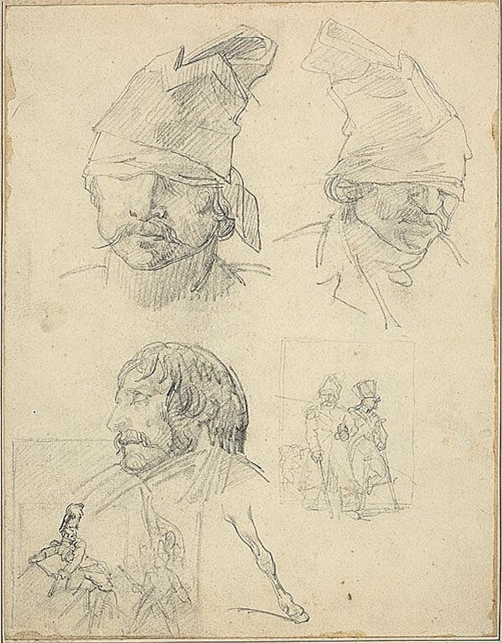 Studies of Heads ja kaksi kompositionaalinen Studies tekijältä Jean Louis André Théodore Géricault