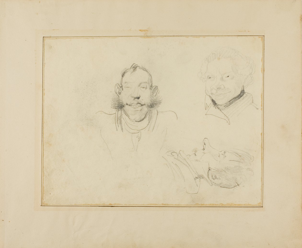 Kolme pään karikatyyriä tekijältä Jean Louis André Théodore Géricault