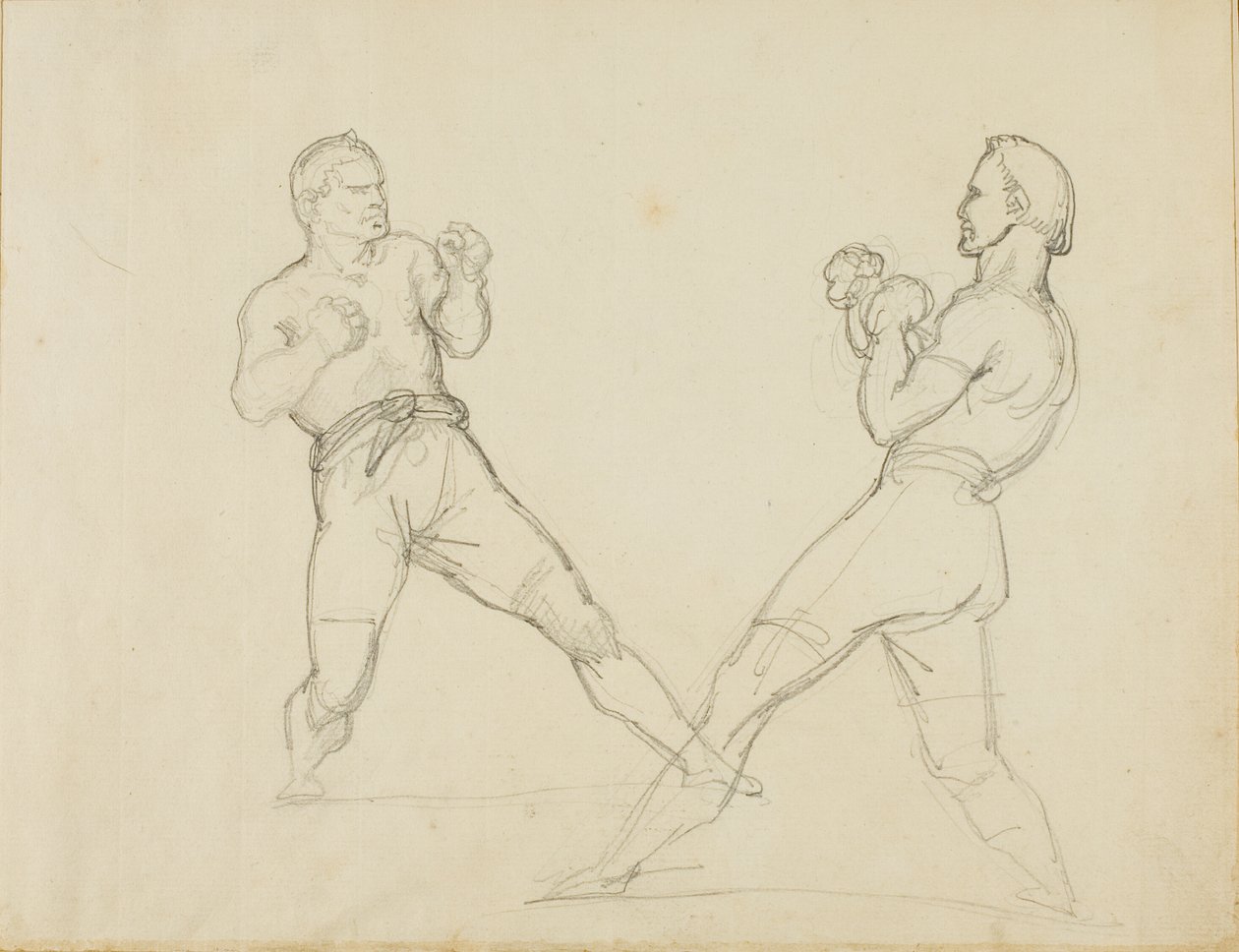 Kaksi nyrkkeilijää sparraamassa tekijältä Jean Louis André Théodore Géricault