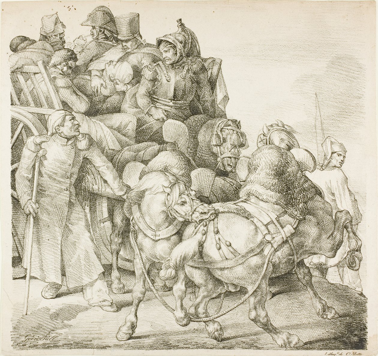 Vaunu täynnä haavoittuneita sotilaita tekijältä Jean Louis André Théodore Géricault