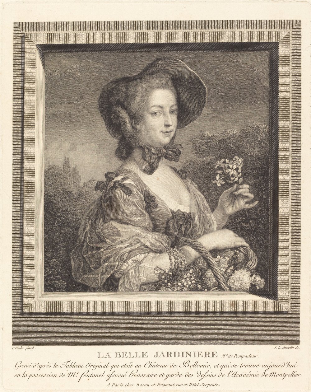 Marquise de Pompadour kauniina puutarhana. tekijältä Jean Louis Anselin